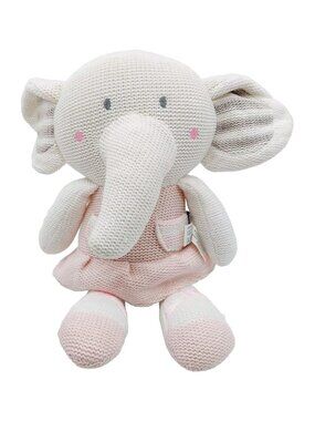 Living Textiles Baby Amelia Elephant Pink Gray White Plush Crochet Knit Toy 14"